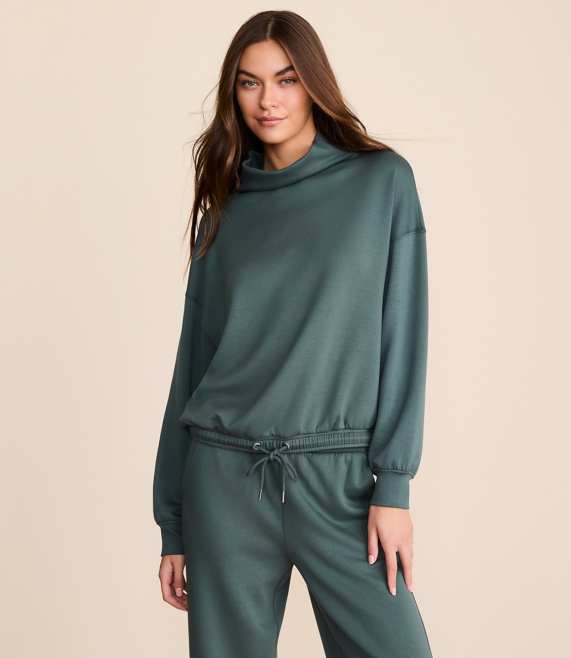 Lou & Grey Scubasoft Mock Neck Drawstring Hem Top