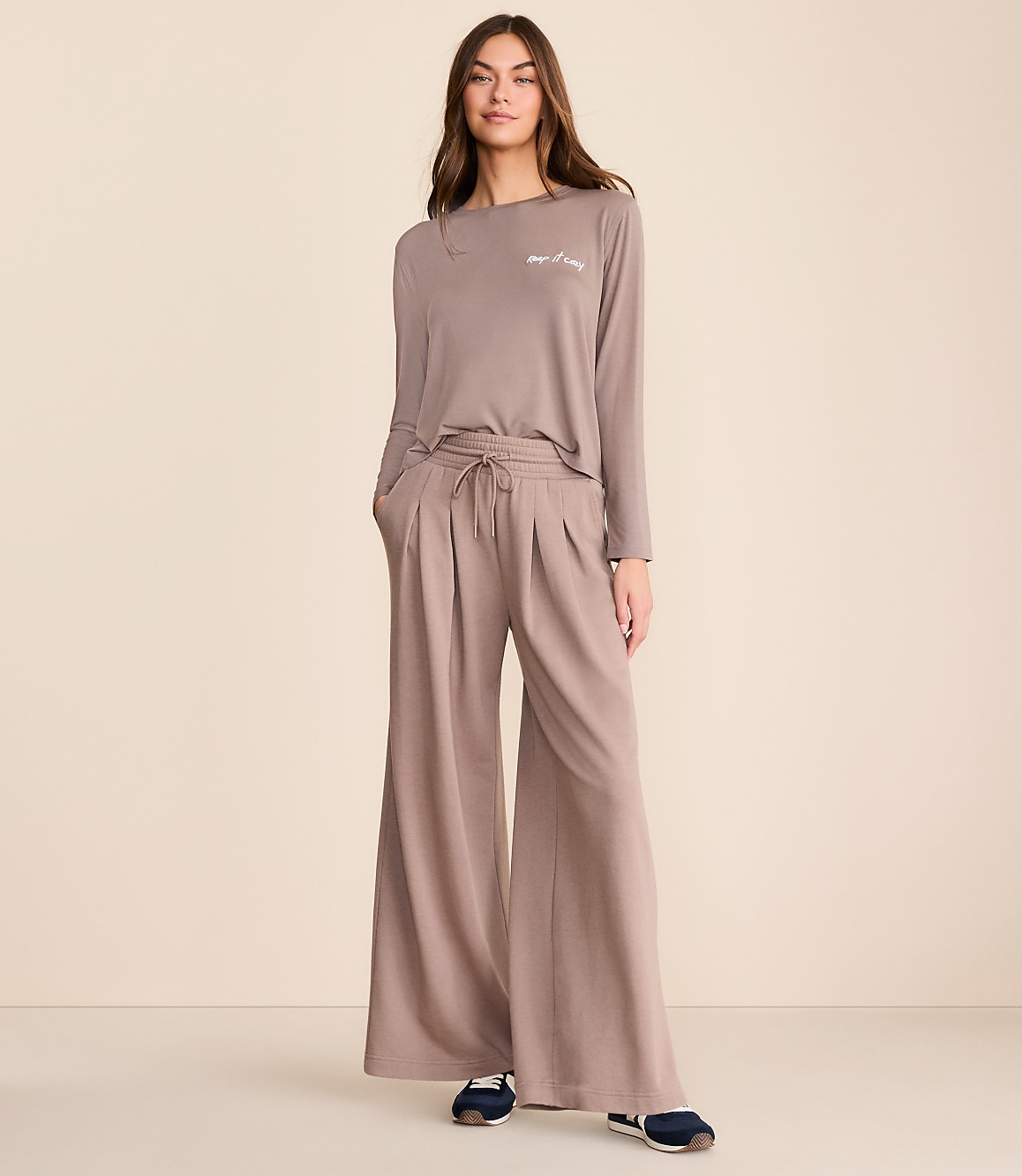Lou & Grey Cozy Cotton Pleated Wide Leg Pants