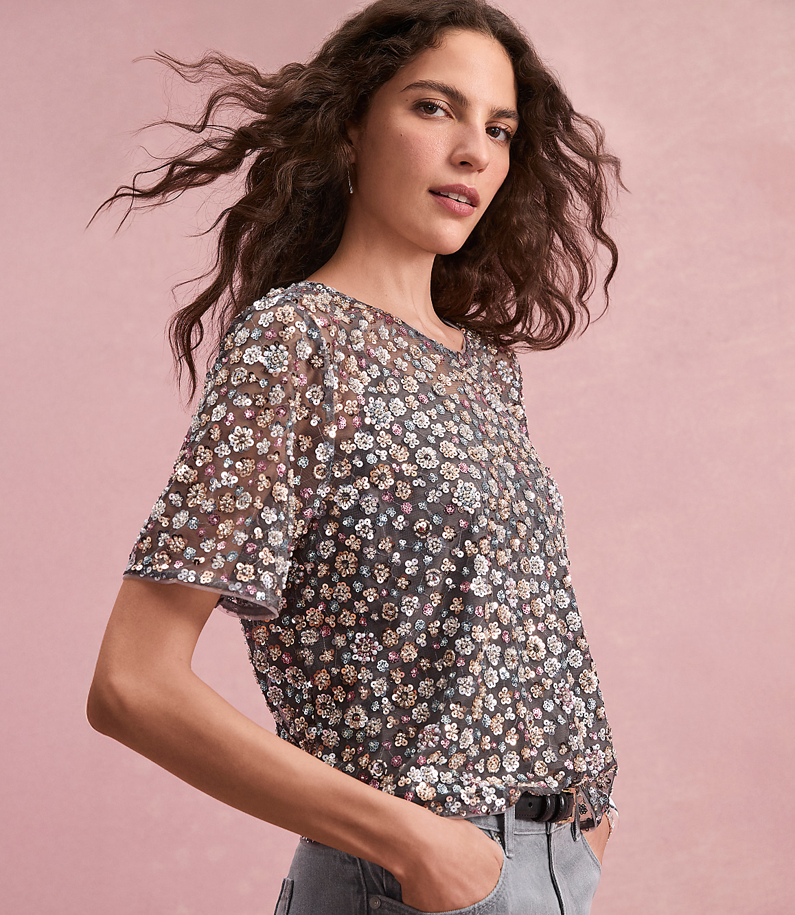 Floral Sequin Top