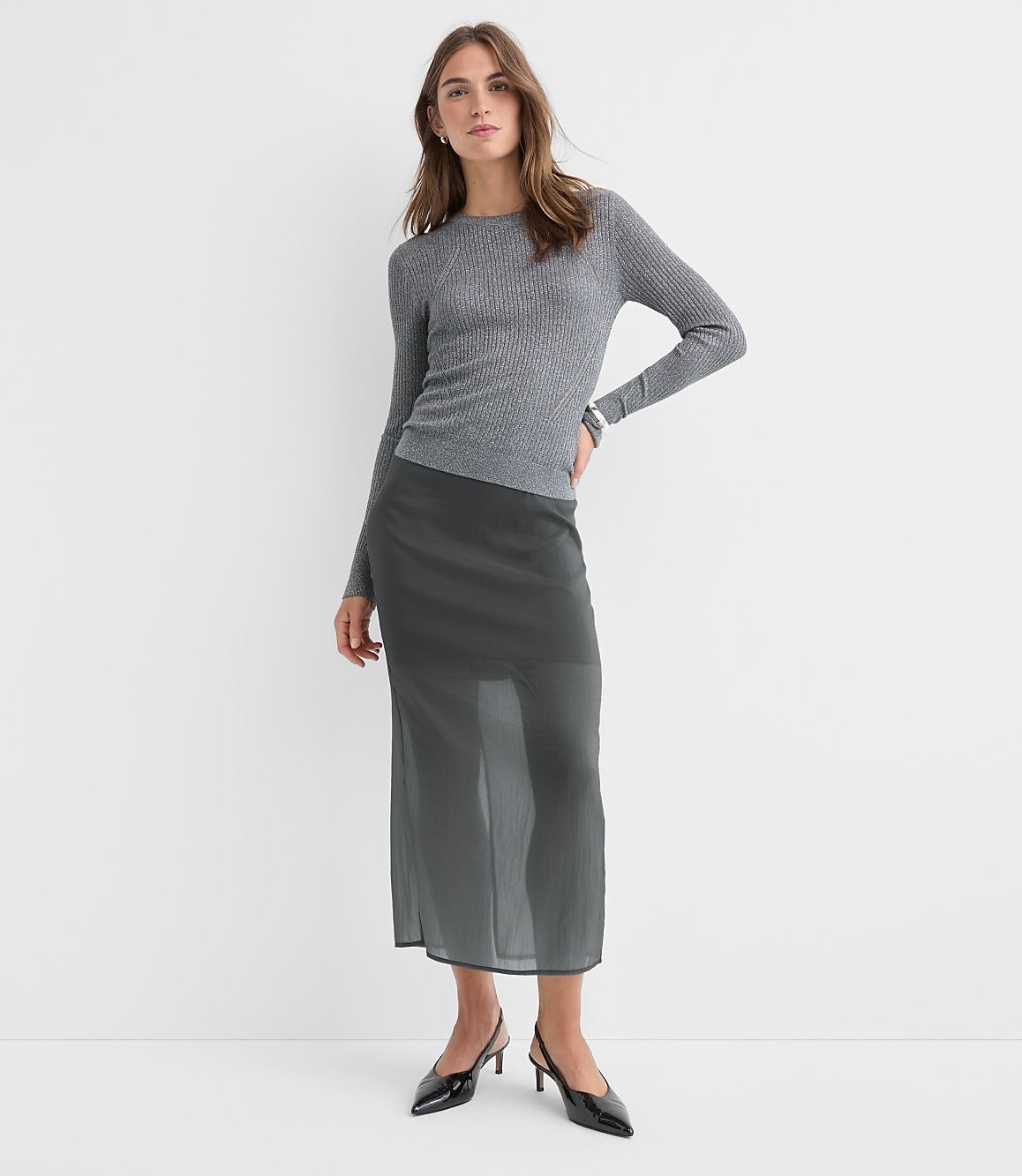 Petite Sheer Overlay Midi Skirt