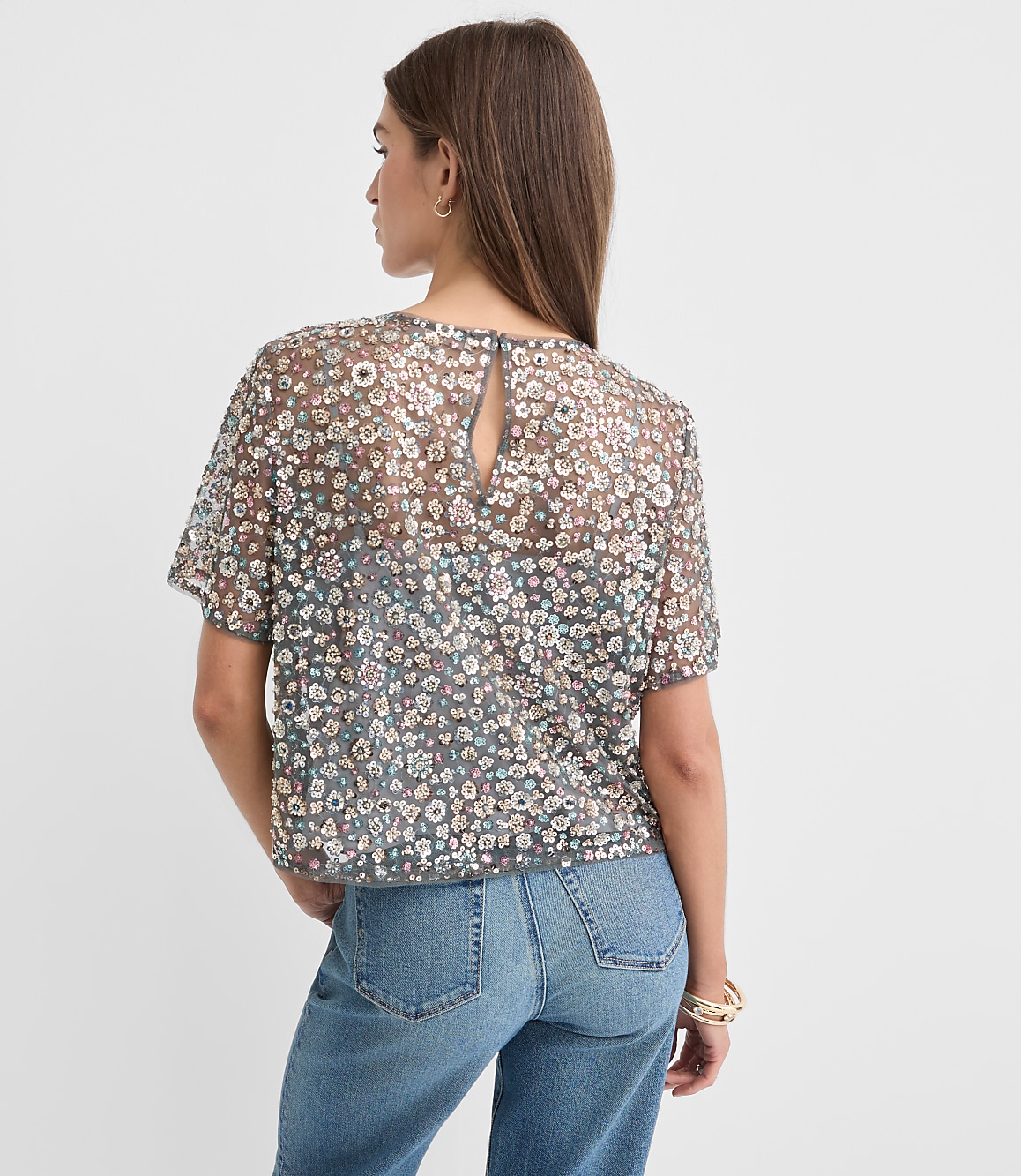 Petite Floral Sequin Top