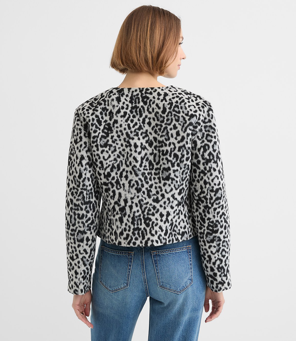 Petite Snow Leopard Print Structured Jacket