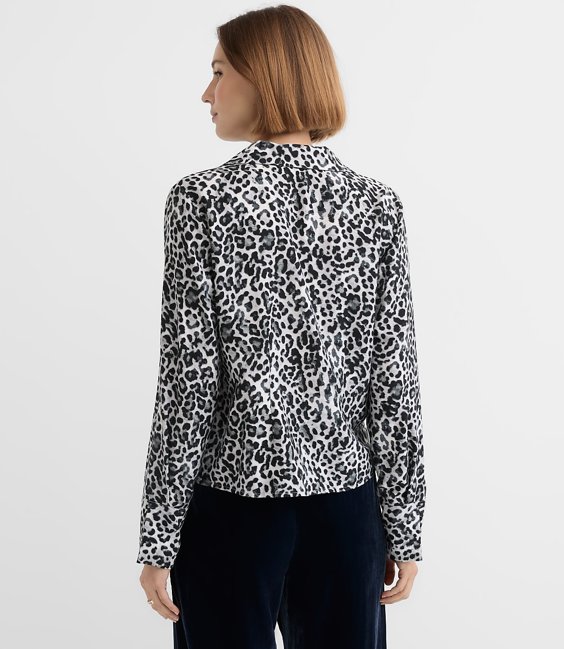Leopard Print Slit Cuff Tie Neck Blouse