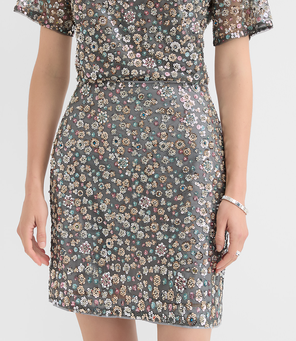 Tall Floral Sequin Mini Skirt