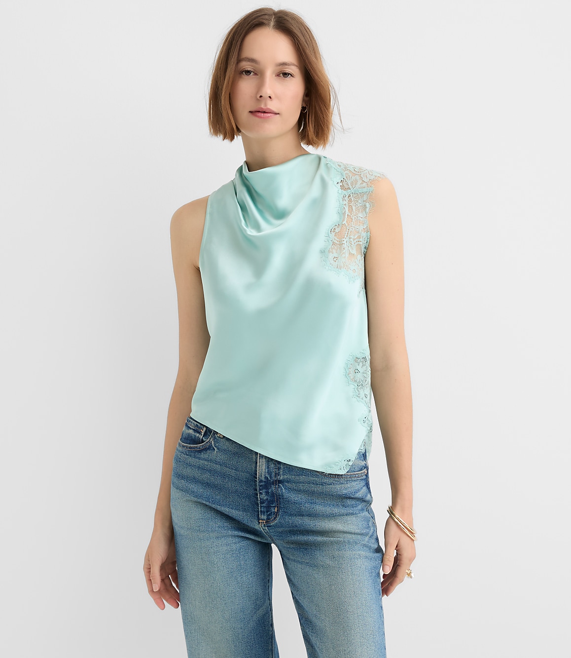 Lace Trim Satin Sleeveless Top