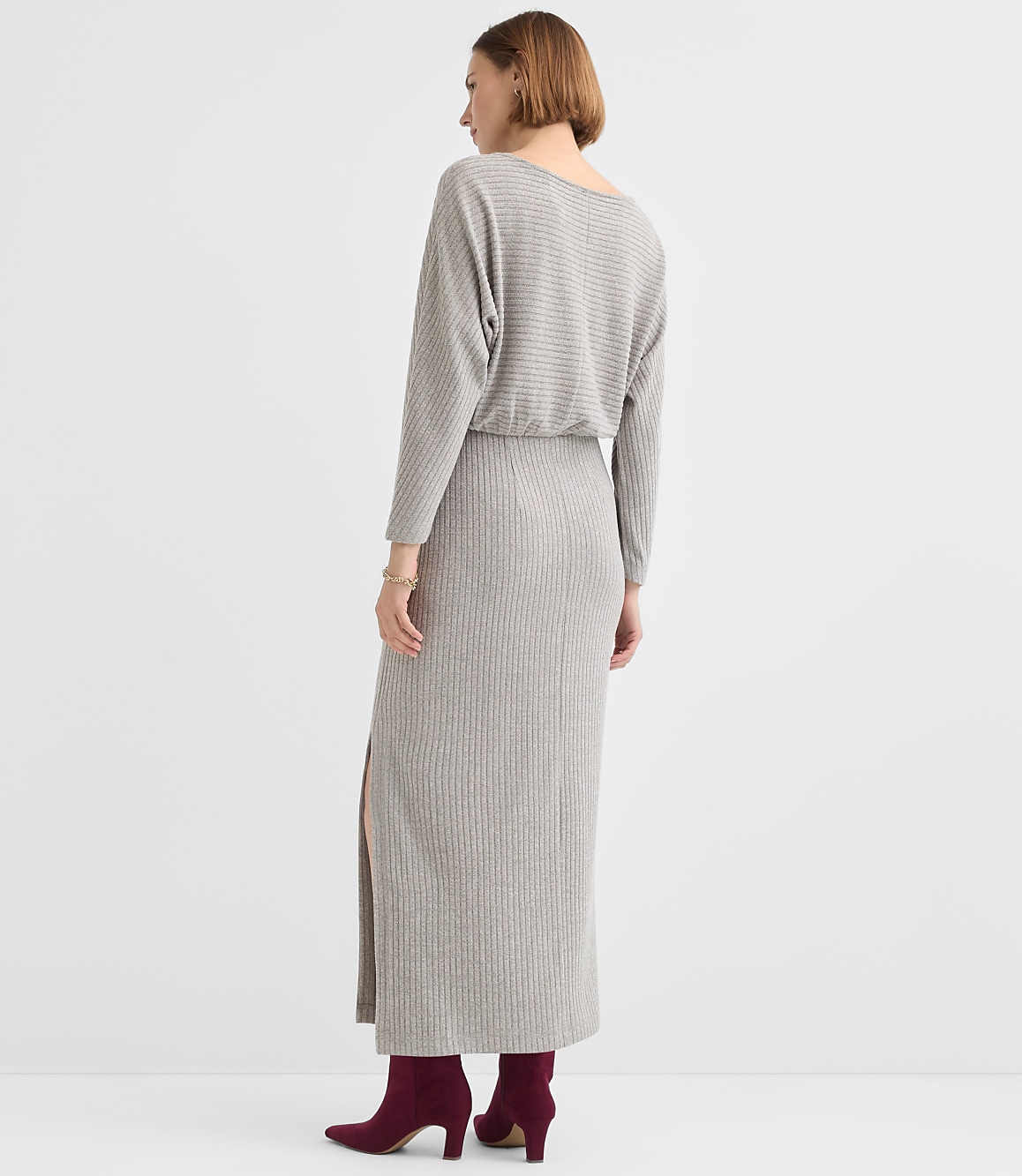 Brushed Ottoman Side Pleated Midi Dress