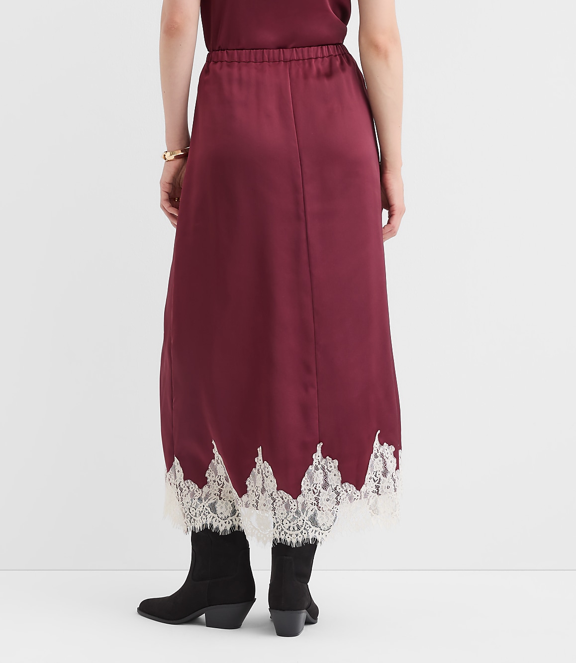 Tall Lace Trim Satin Midi Skirt