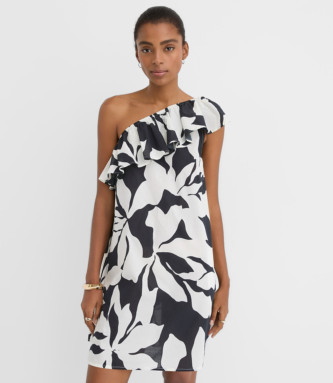 Loft Beach Ruffle One Shoulder Mini Dress Size Small Black Women's