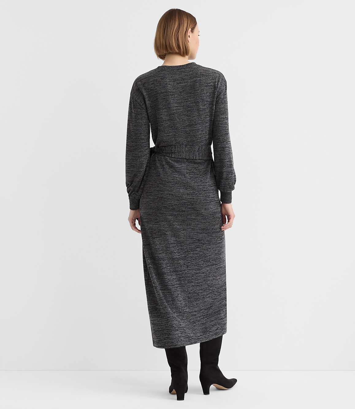 Sweater Knit Side Pleated Midi Wrap Dress