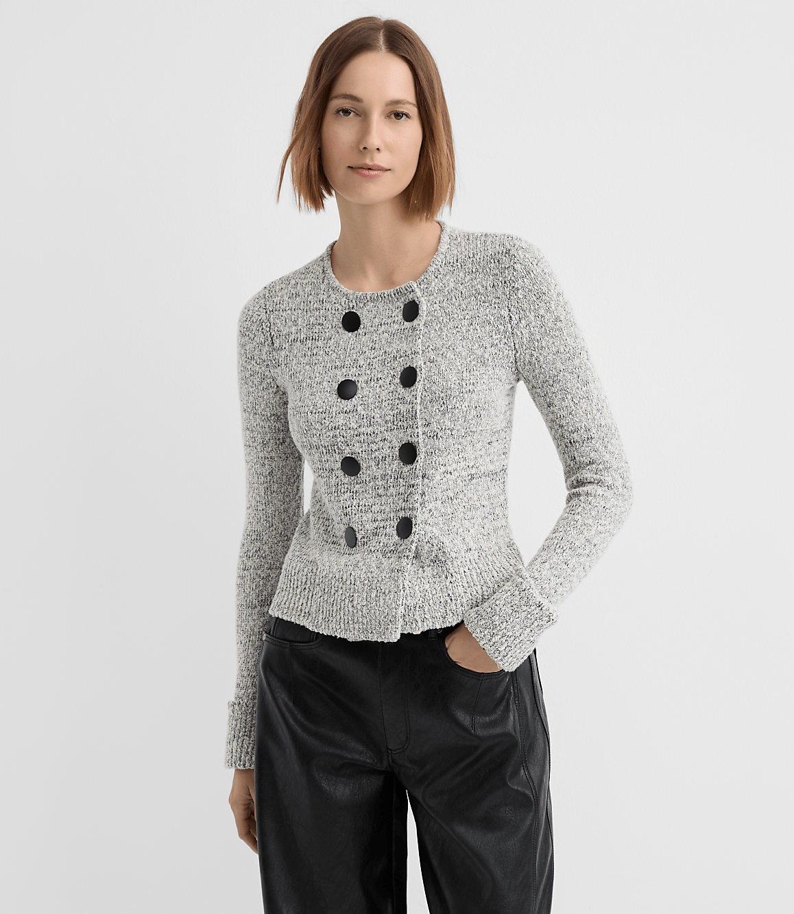 Boucle Cuffed Double Breasted Cardigan