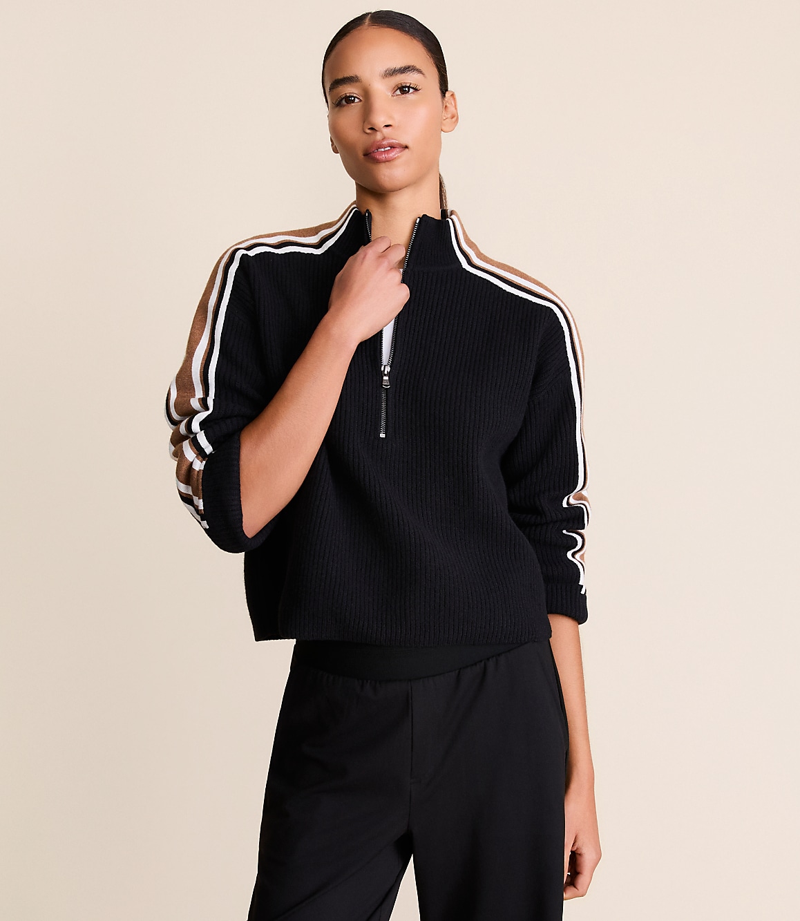 Lou & Grey Striped Half Zip Sweater