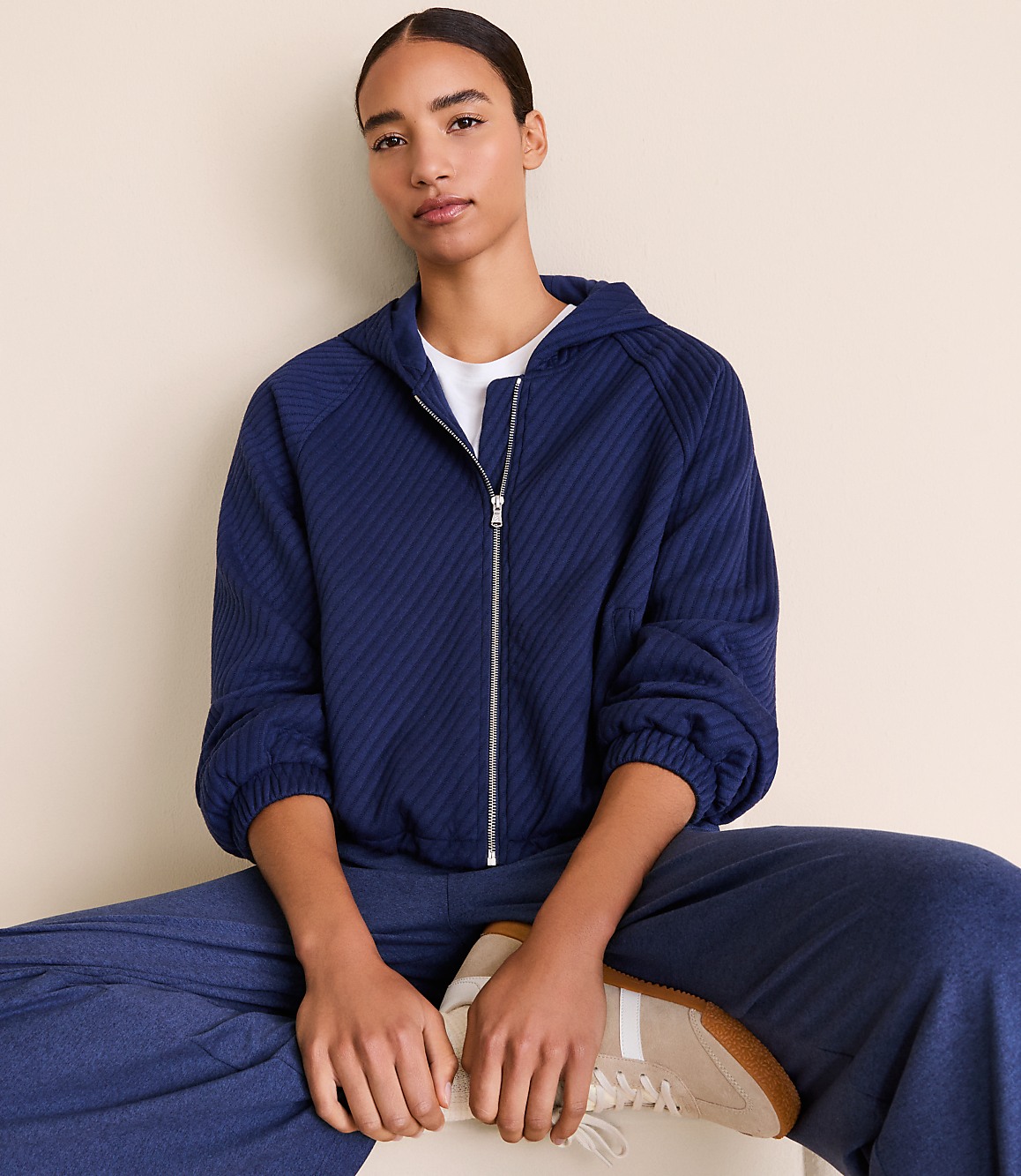 Lou & Grey Quilted Jacquard Zip Hoodie