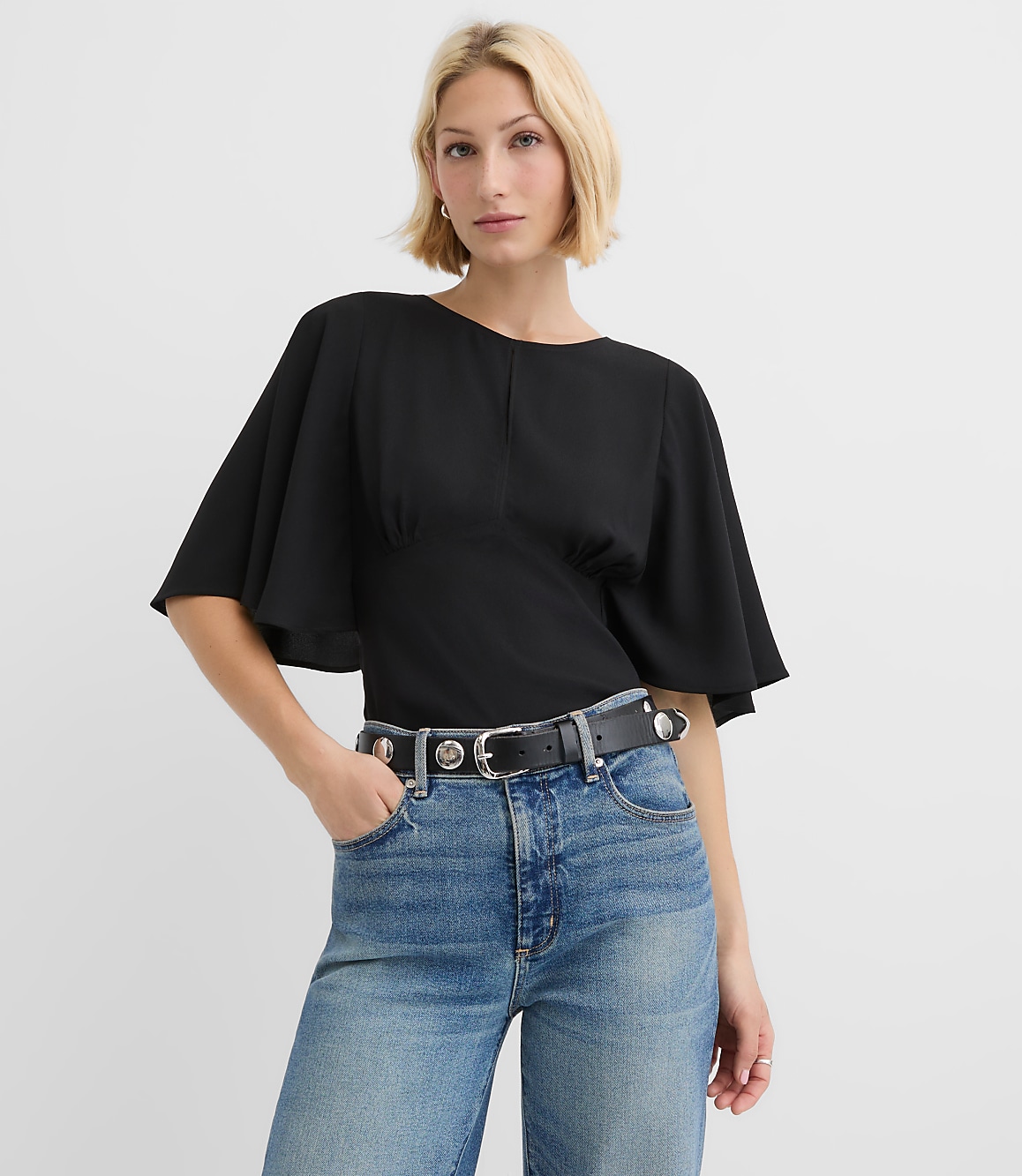 Flutter Sleeve Keyhole Blouse