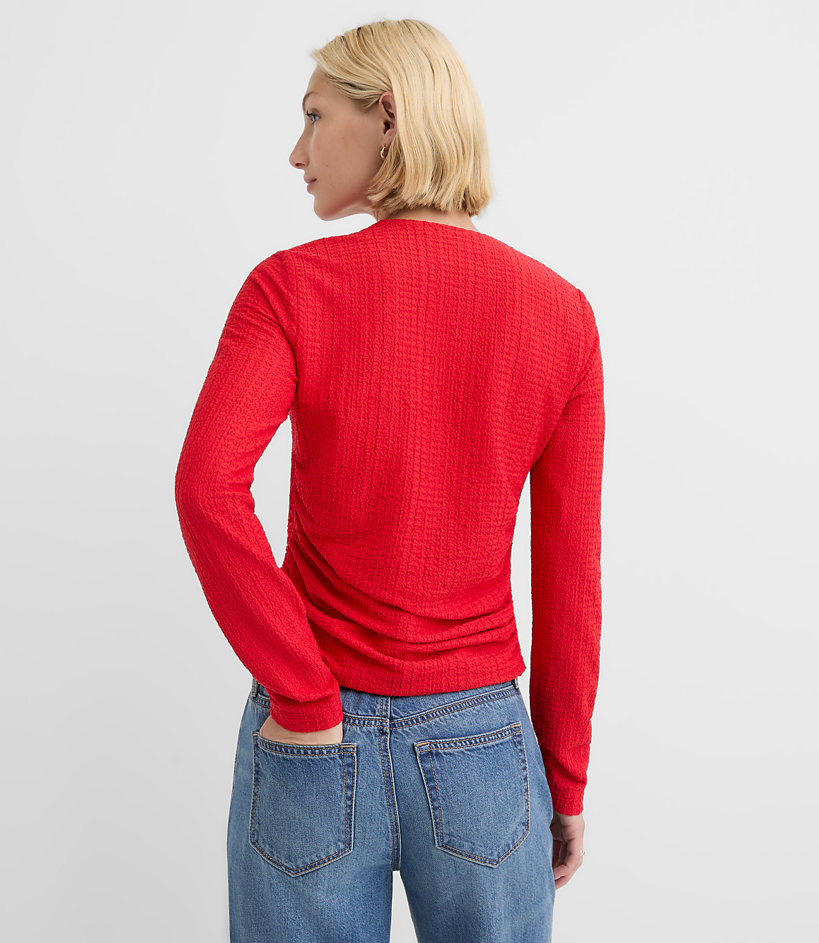 Textured Ruched Square Neck Top