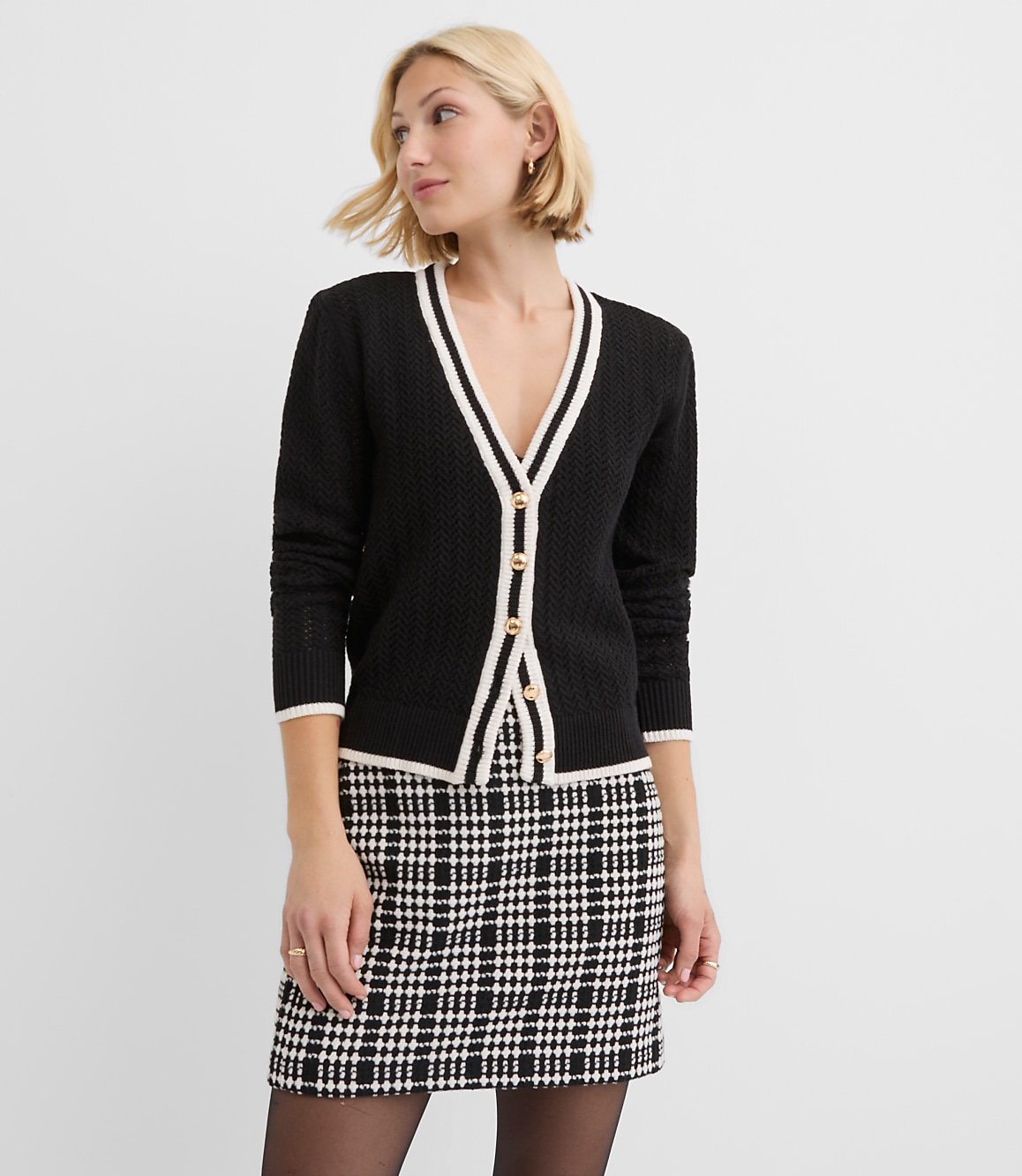 Tipped Pointelle Cardigan