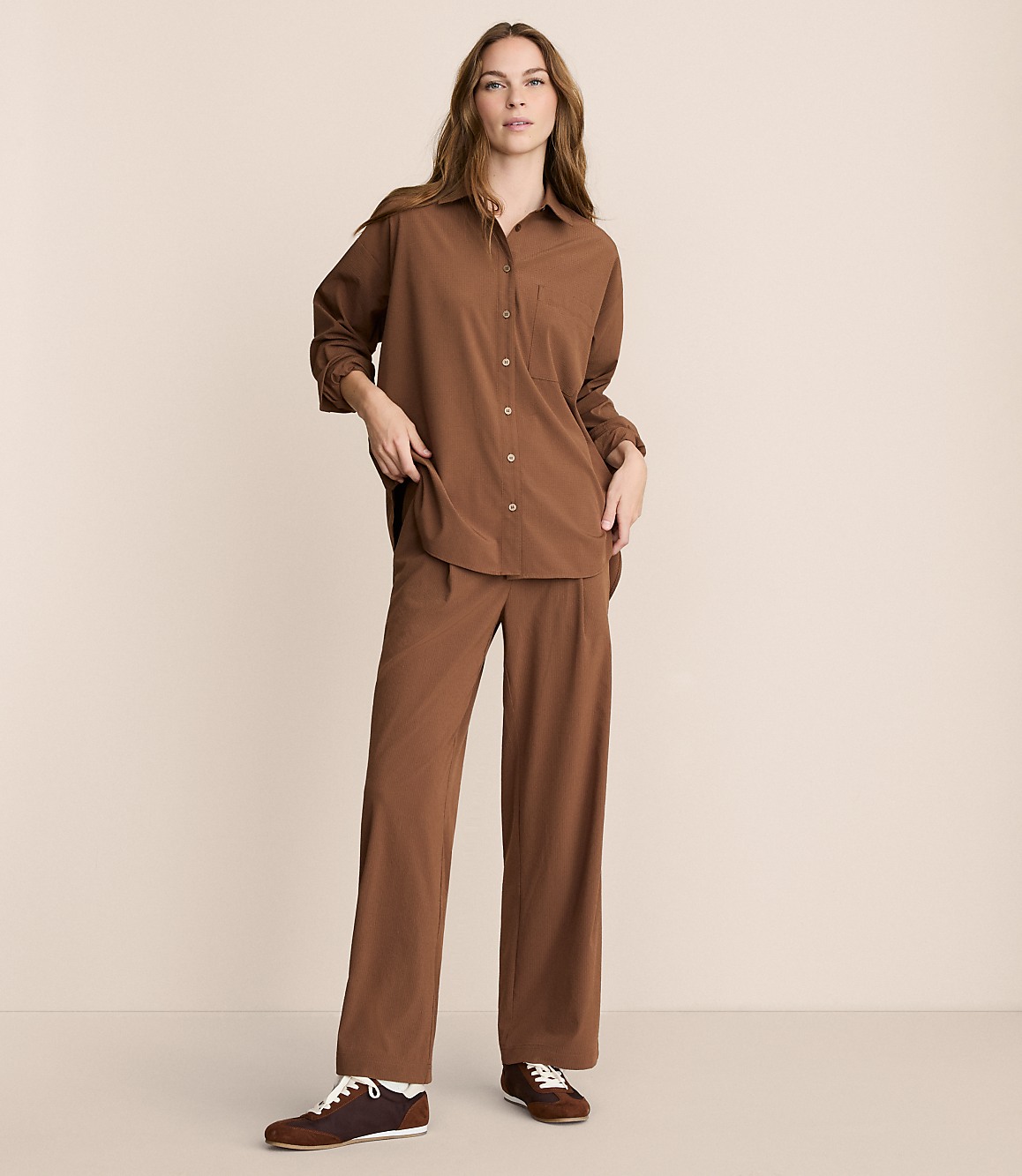 Lou & Grey Seersucker Wanderweave Wide Leg Trouser Pants