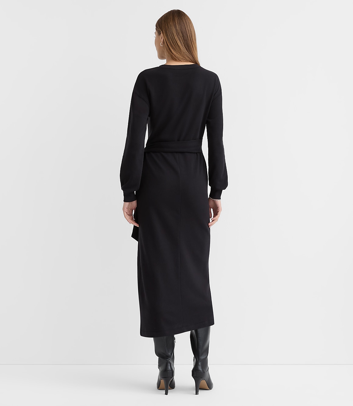 Terry Side Pleated Midi Wrap Dress