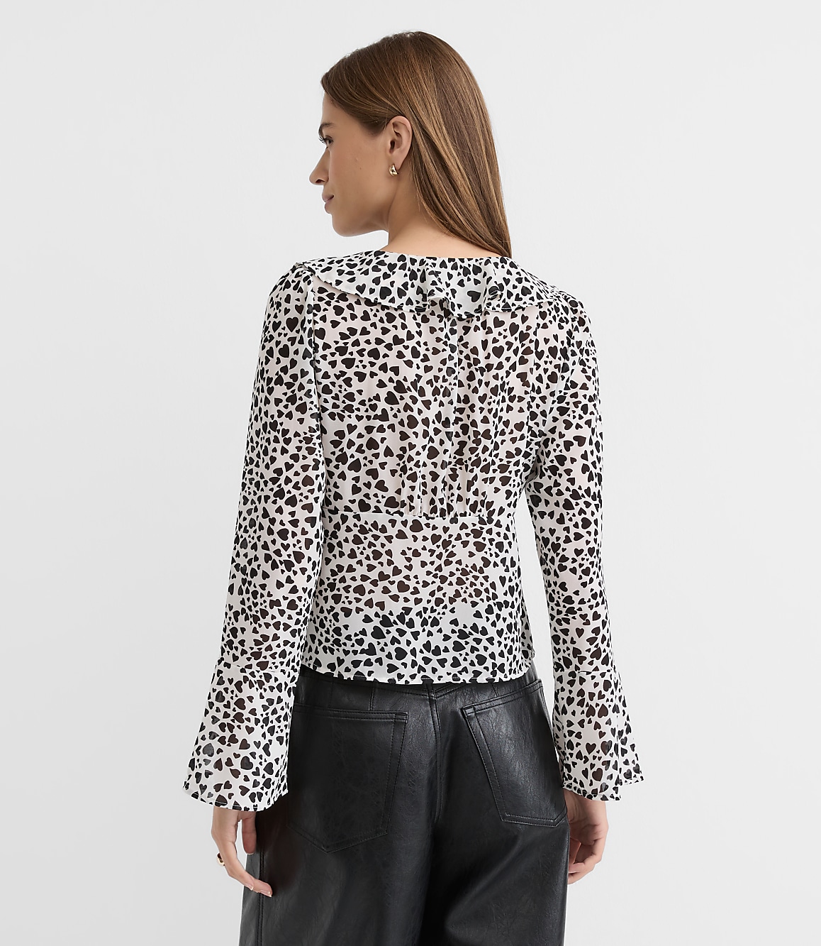 Heart Ruffle Tie Neck Blouse