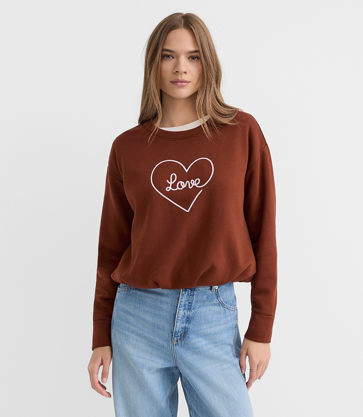 Love Embroidered Bubble Sweatshirt