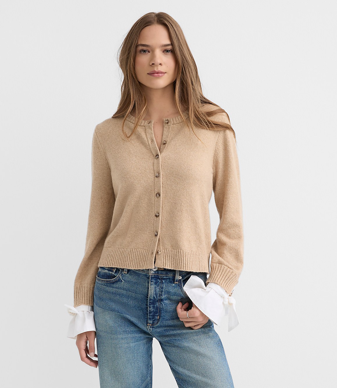 Poplin Tie Cuff Cardigan