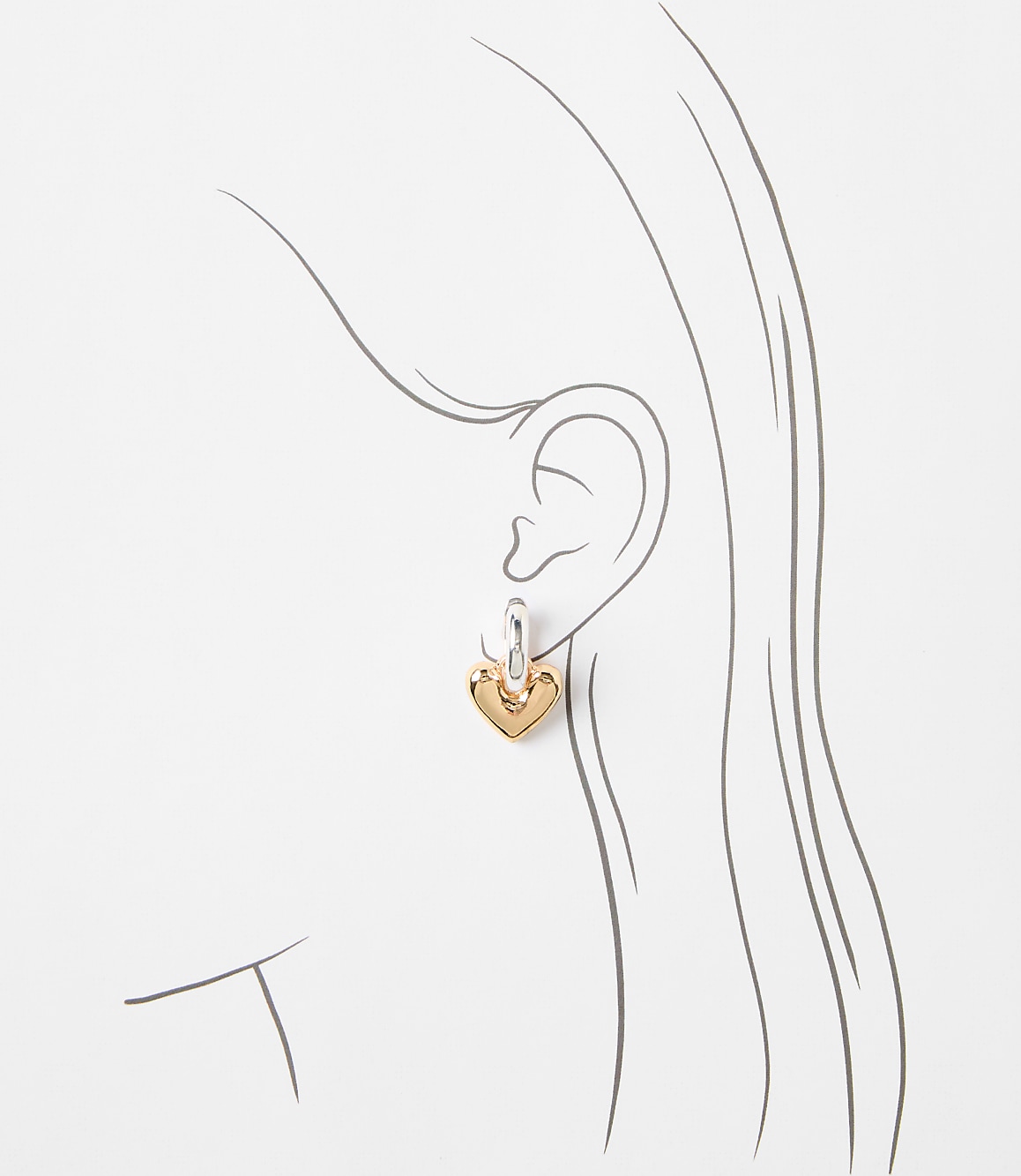 Molded Heart Drop Hoop Earrings