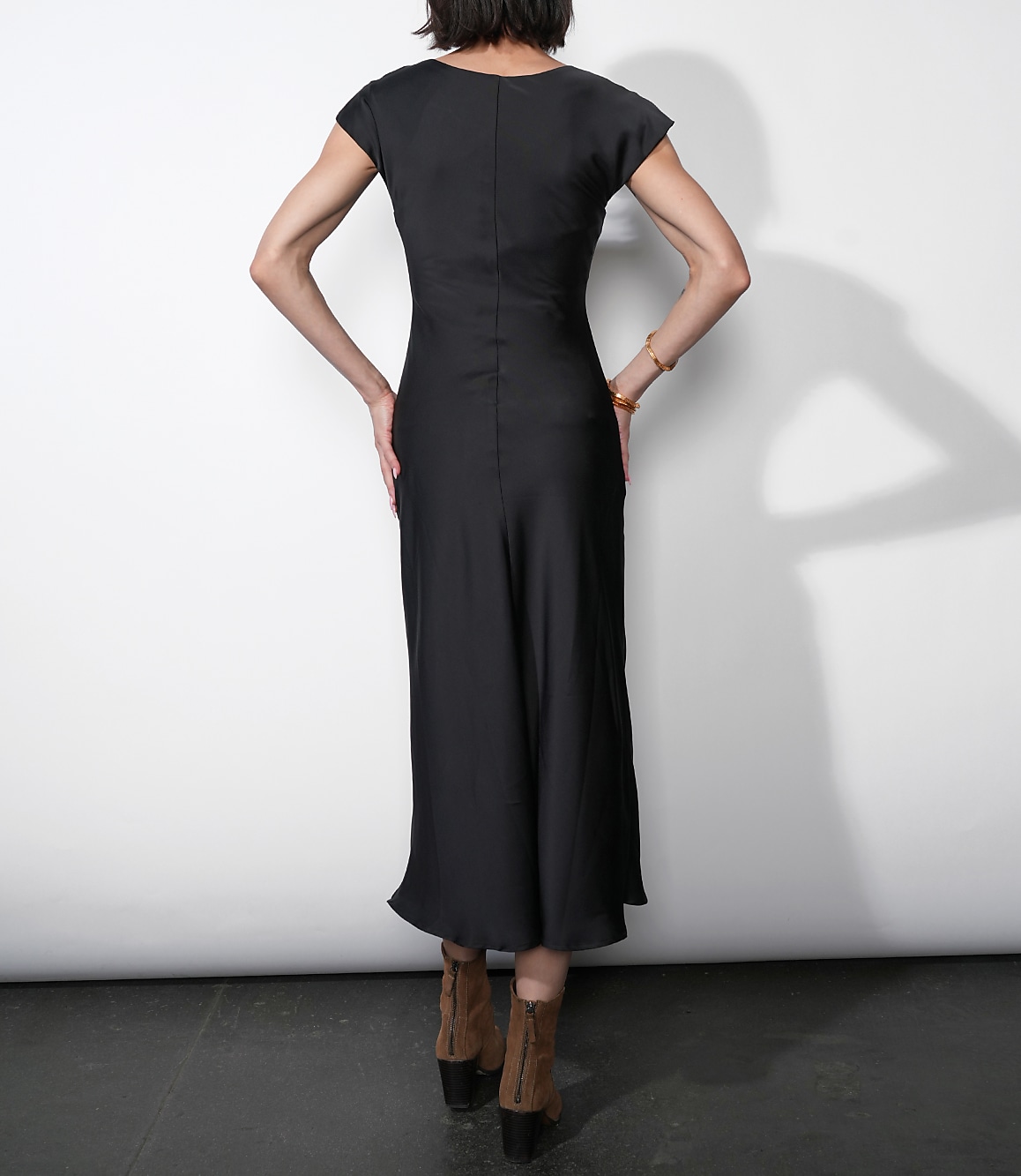 Greylin Inez Neck Drawstring Satin Midi Dress