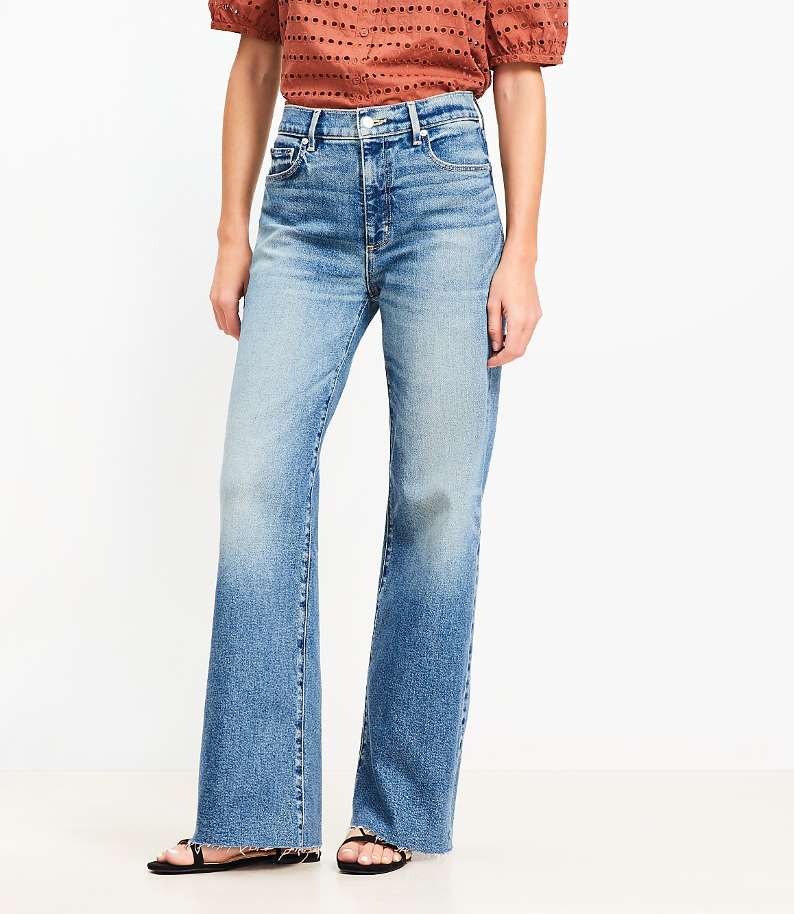 Petite Frayed High Rise Wide Leg Jeans