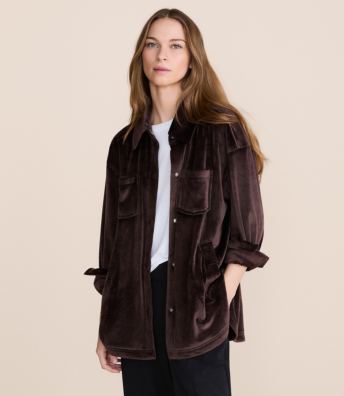 Lou & Grey Ribbed Velour Shirt Jacket