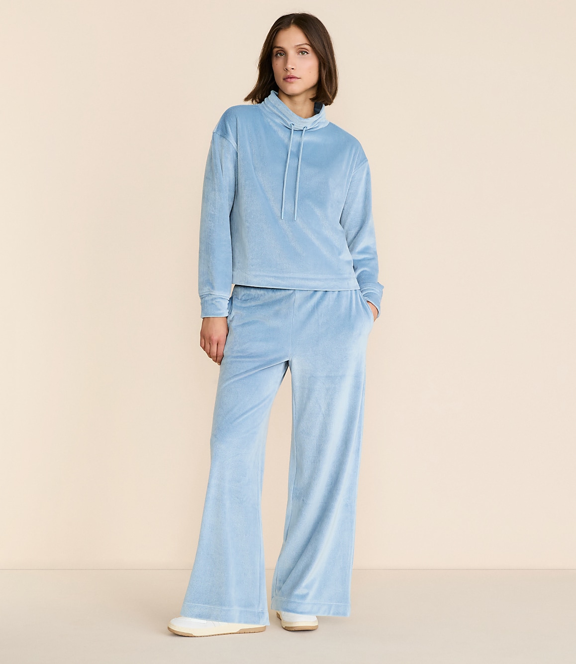 Petite Lou & Grey Ribbed Velour Side Slit Wide Leg Pants