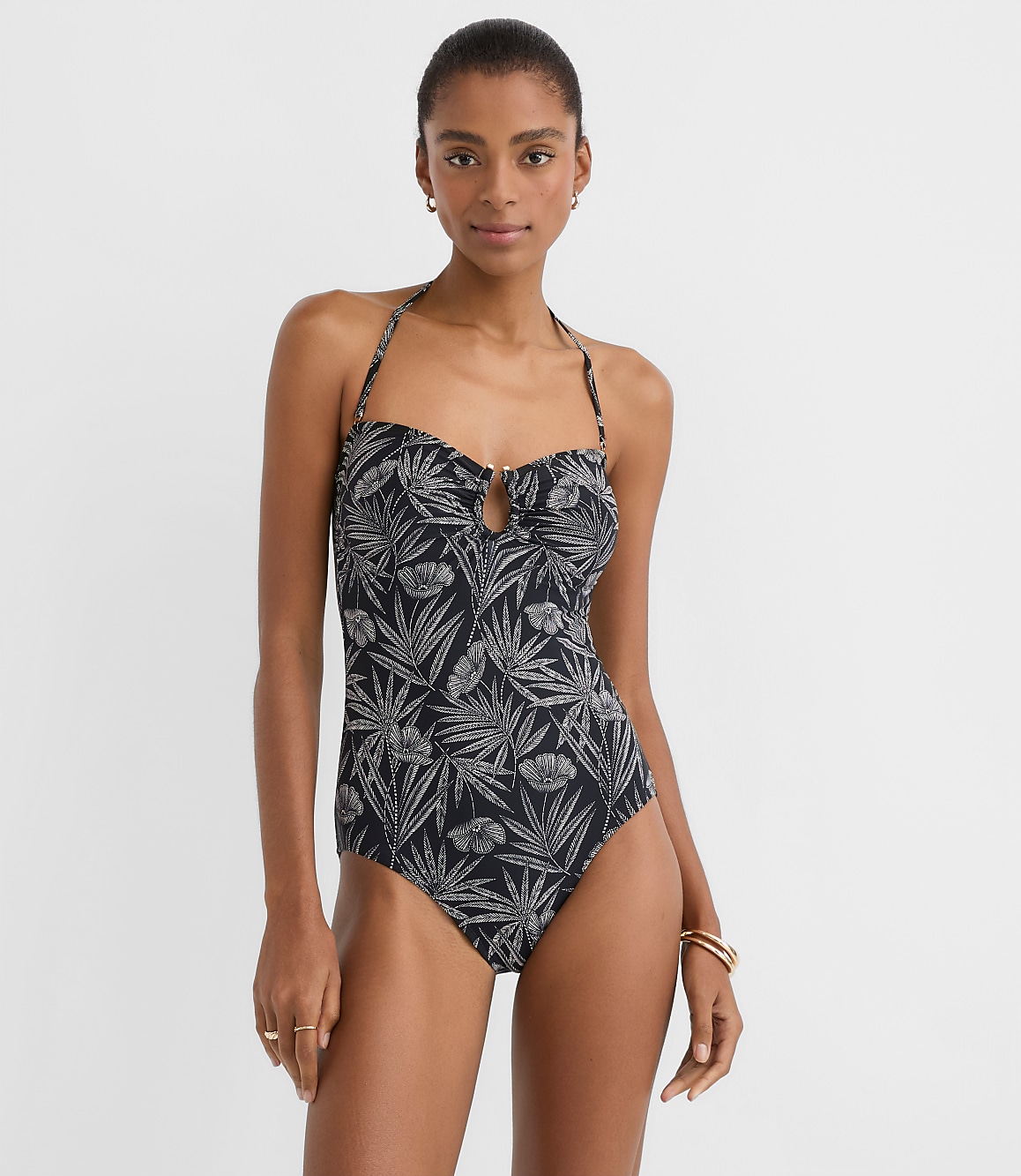 LOFT Beach Palm Wire Bandeau One Piece Swimsuit