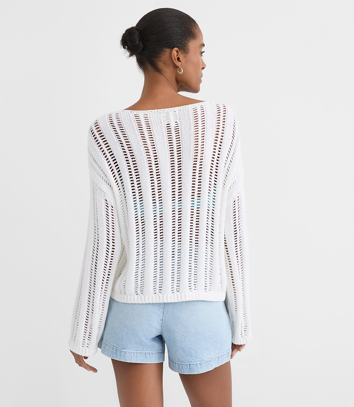 LOFT Beach Striped Open Stitch Boatneck Sweater