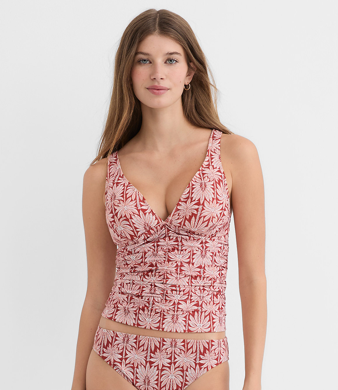 LOFT Beach Palm Ruched Crossback Tankini Top