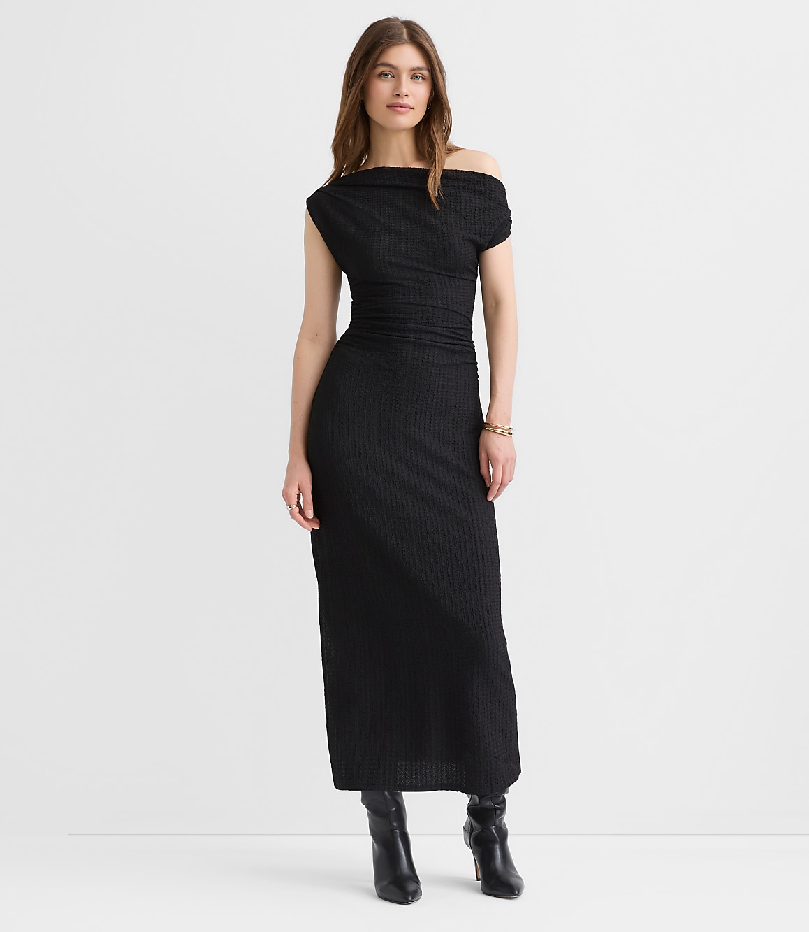 Asymmetrical Ruched Midi Dress