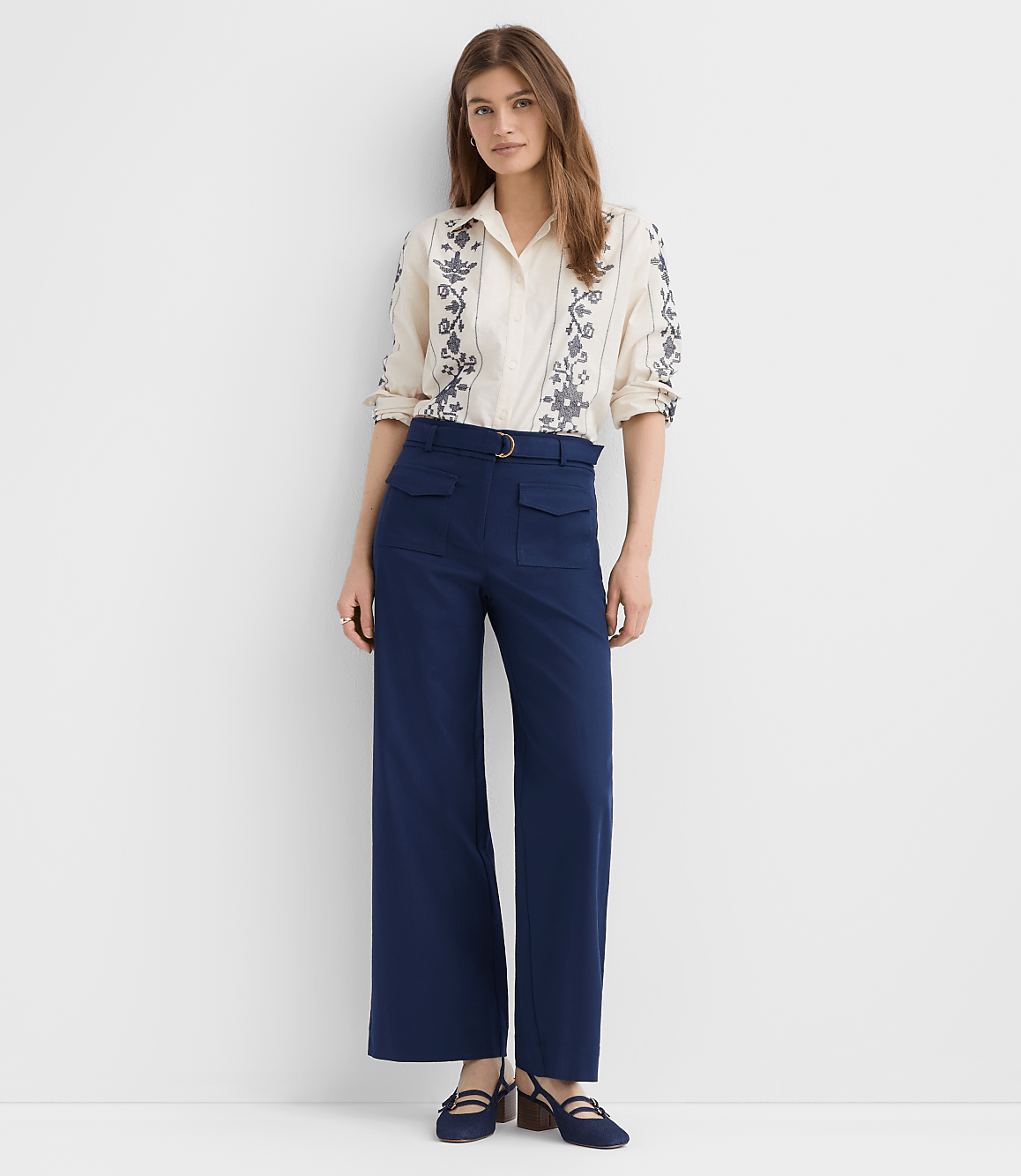 Belted Palmer Wide Leg Pants in Pique