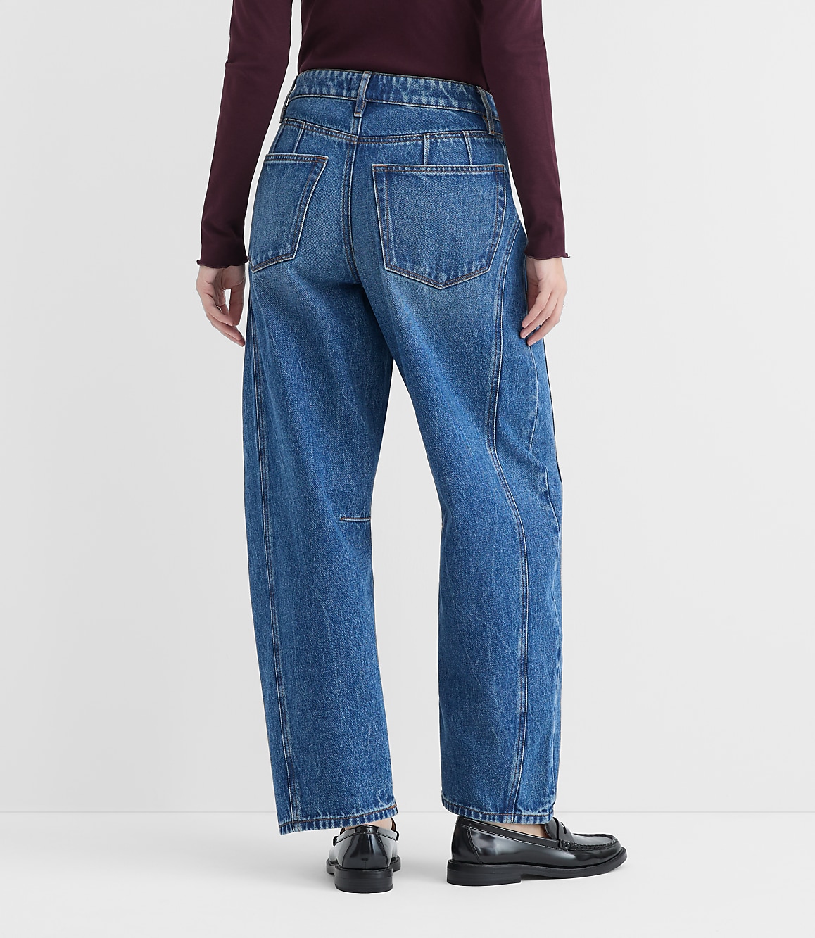 Rivete Curvy Seamed High Rise Barrel Jeans in Dark Wash