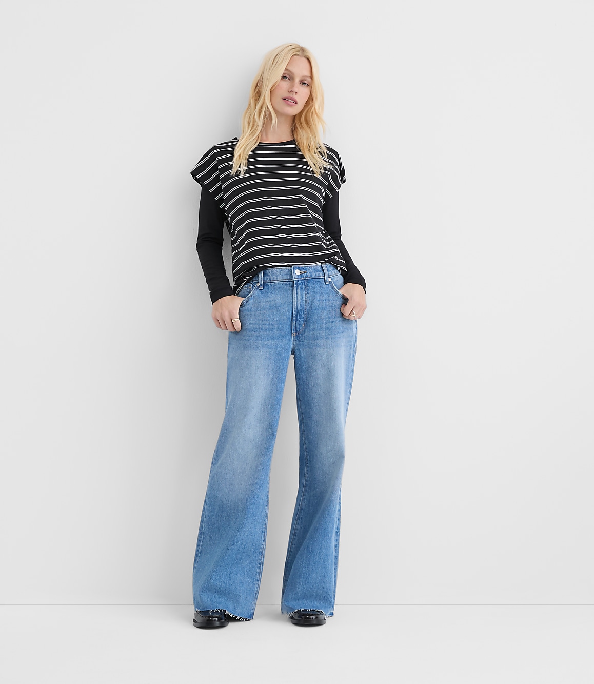 Rivete Fresh Cut Mid Rise Loose Flare Jeans in Light Wash