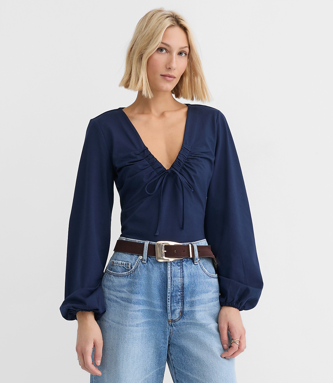 Cinched Tie Neck Top