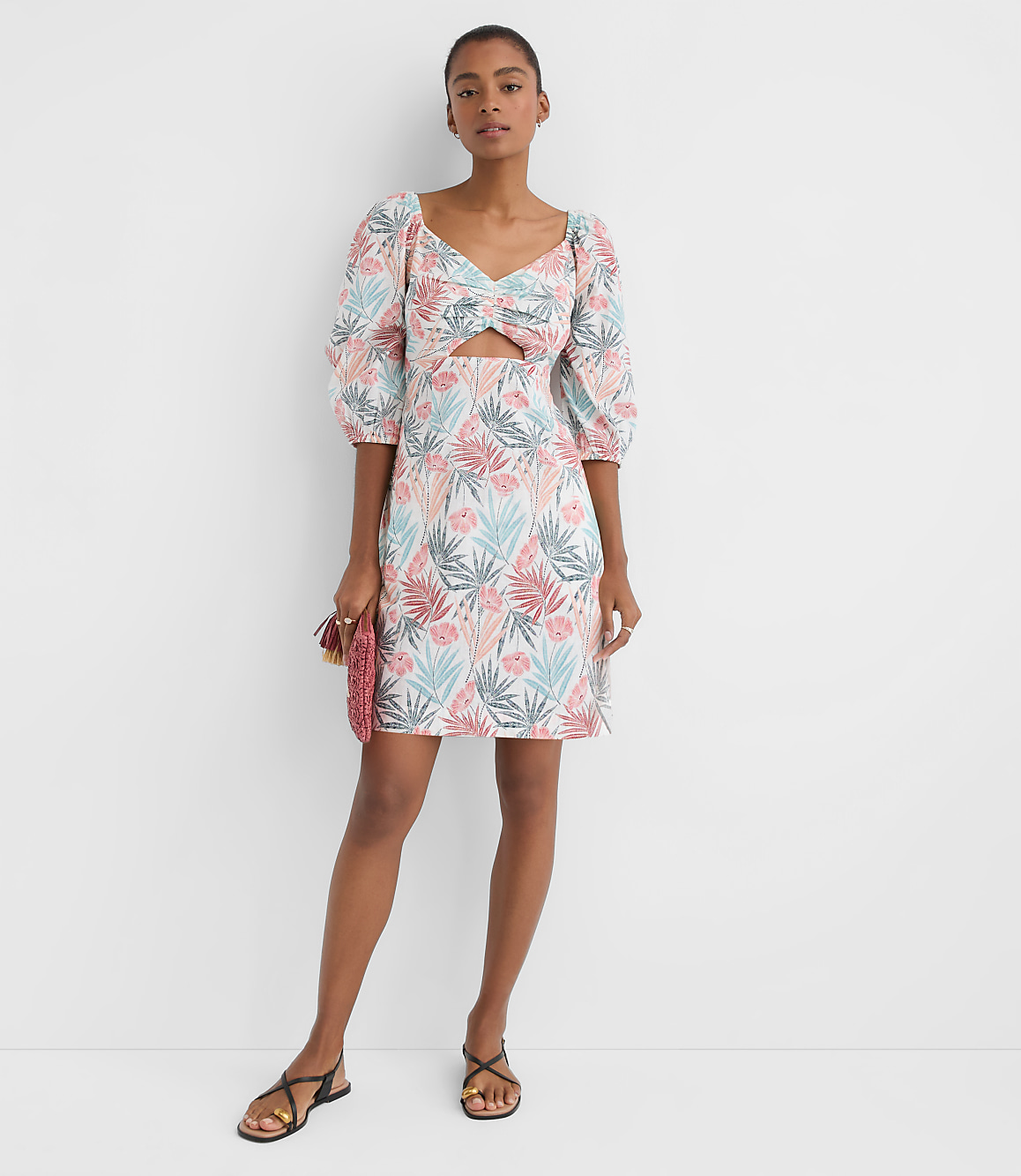 LOFT Beach Palm Linen Cotton Cutout Mini Dress