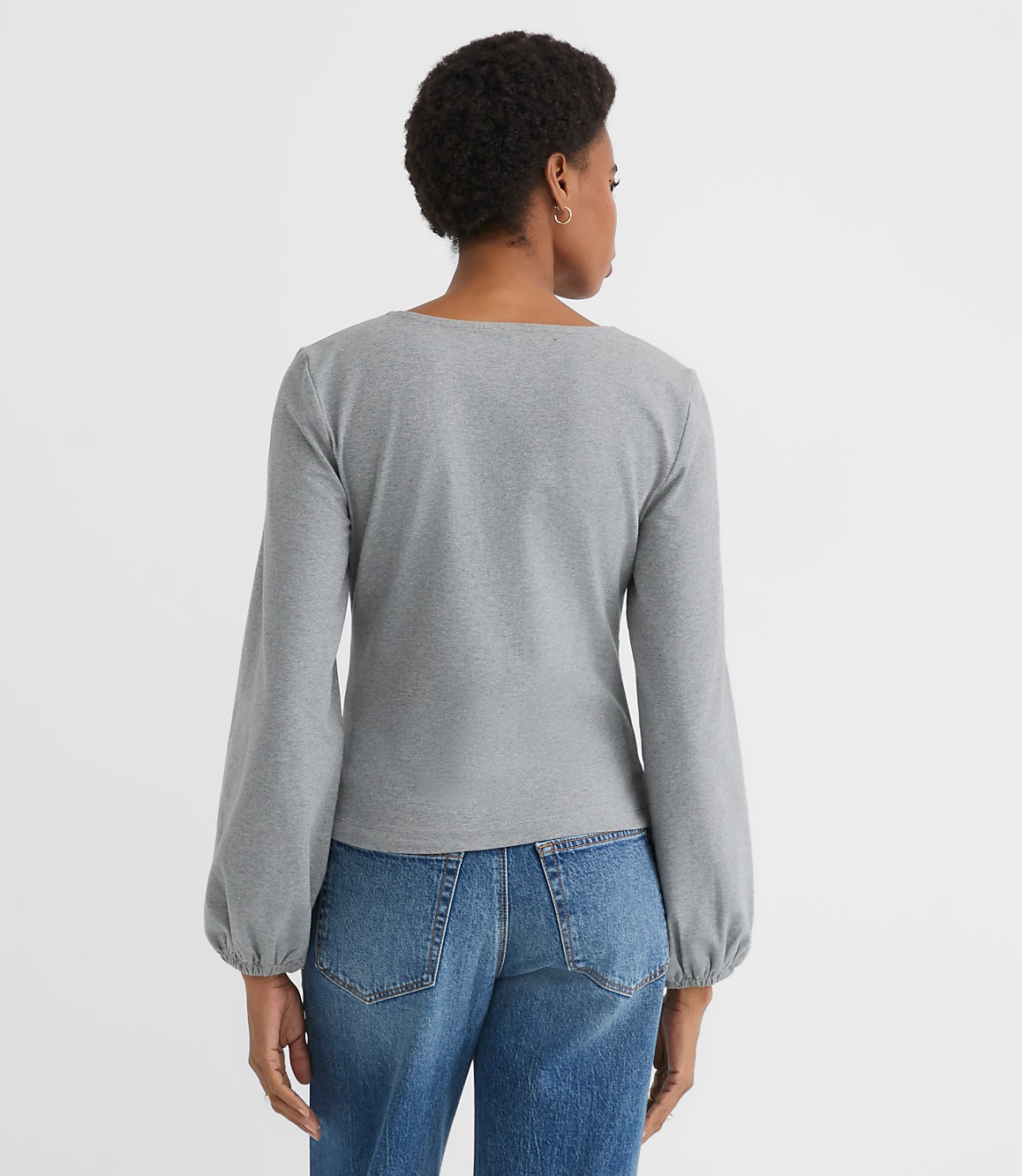 Heathered Cinched Tie Neck Top