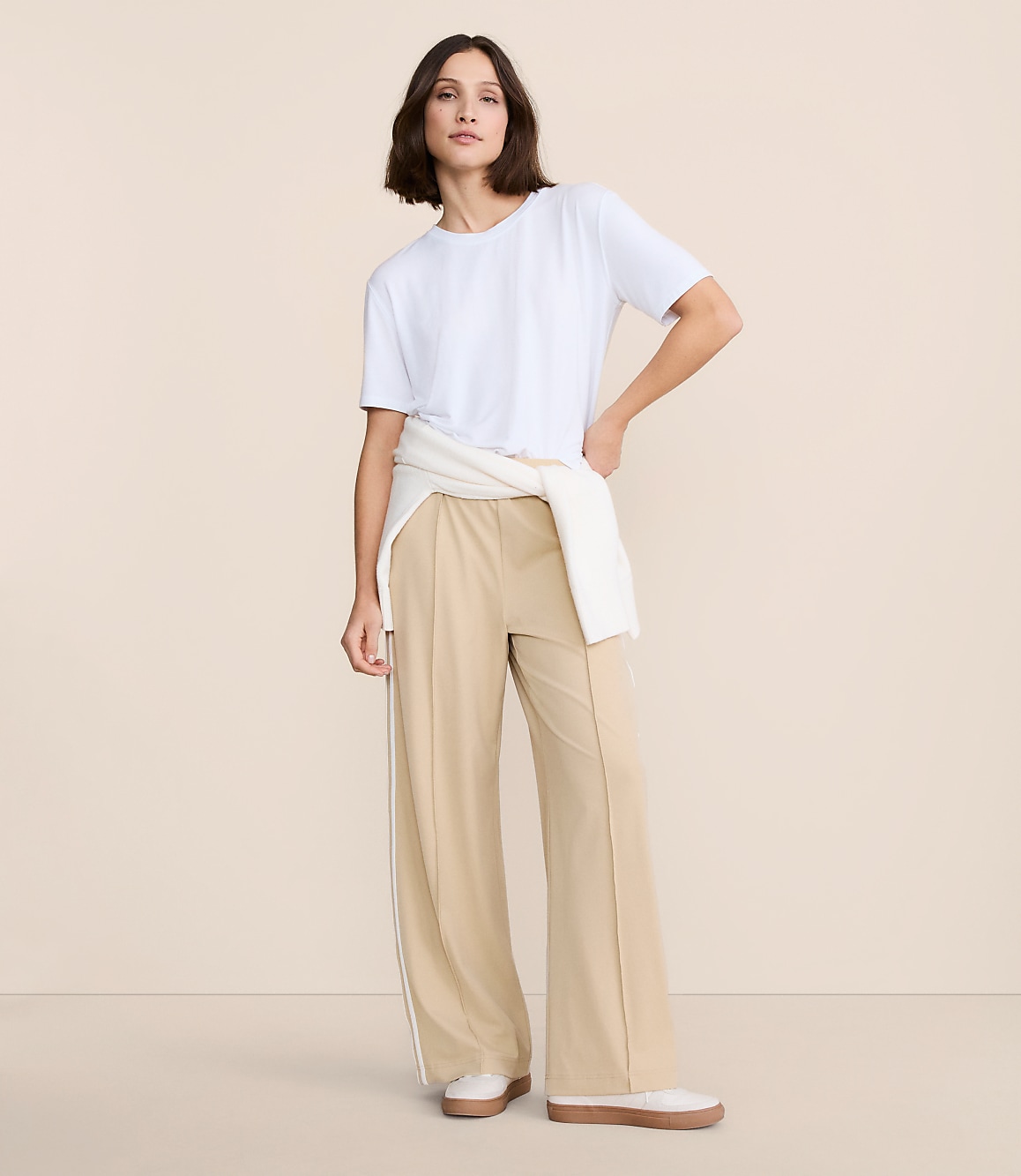 Lou & Grey Double Stripe Pintucked Luvstretch Wide Leg Pants