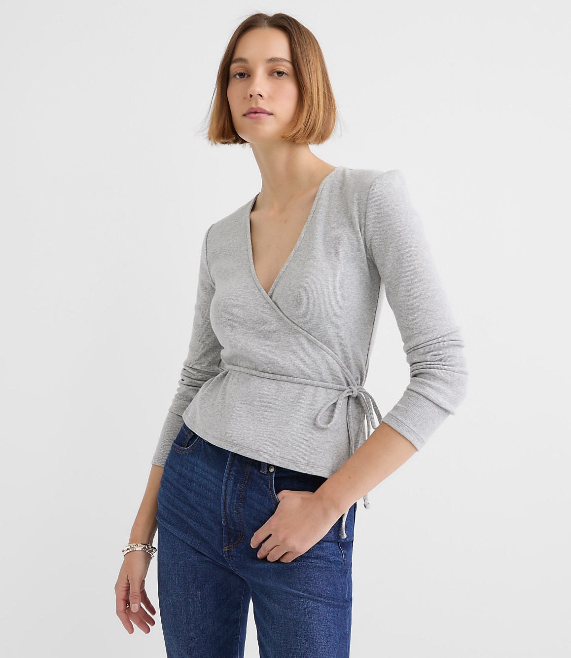 Heathered Ribbed Wrap Top