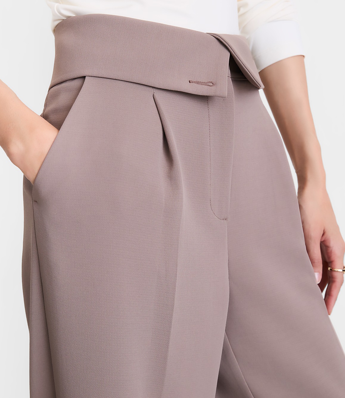 LOFT Versa Crepe Drape Foldover Waist Palazzo Pants