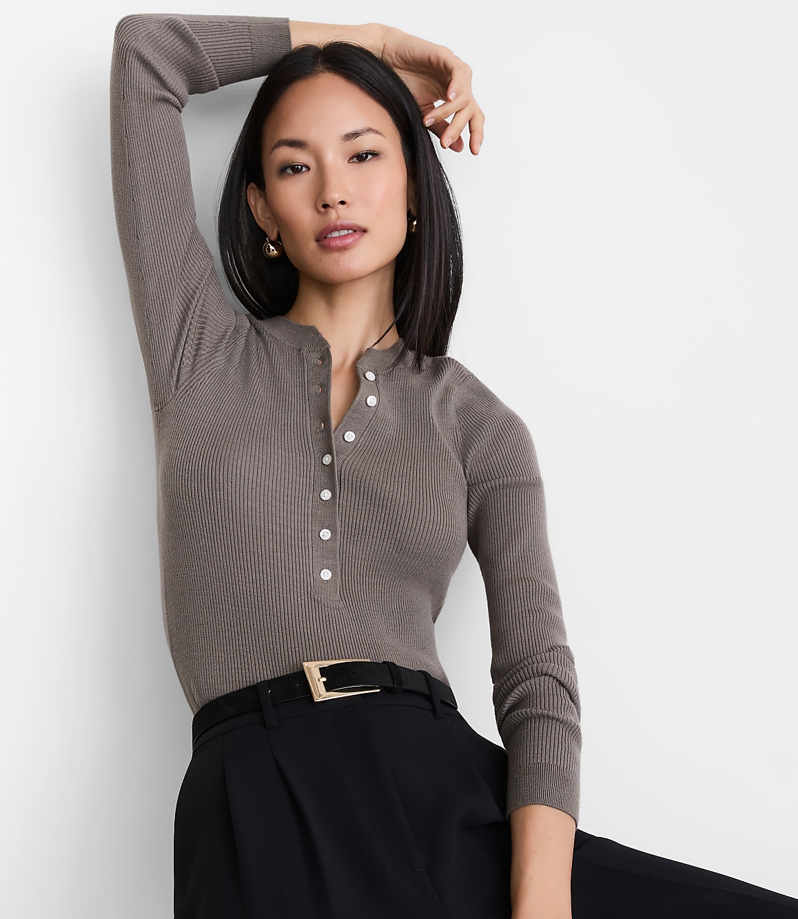 LOFT Versa Ribbed Henley Sweater