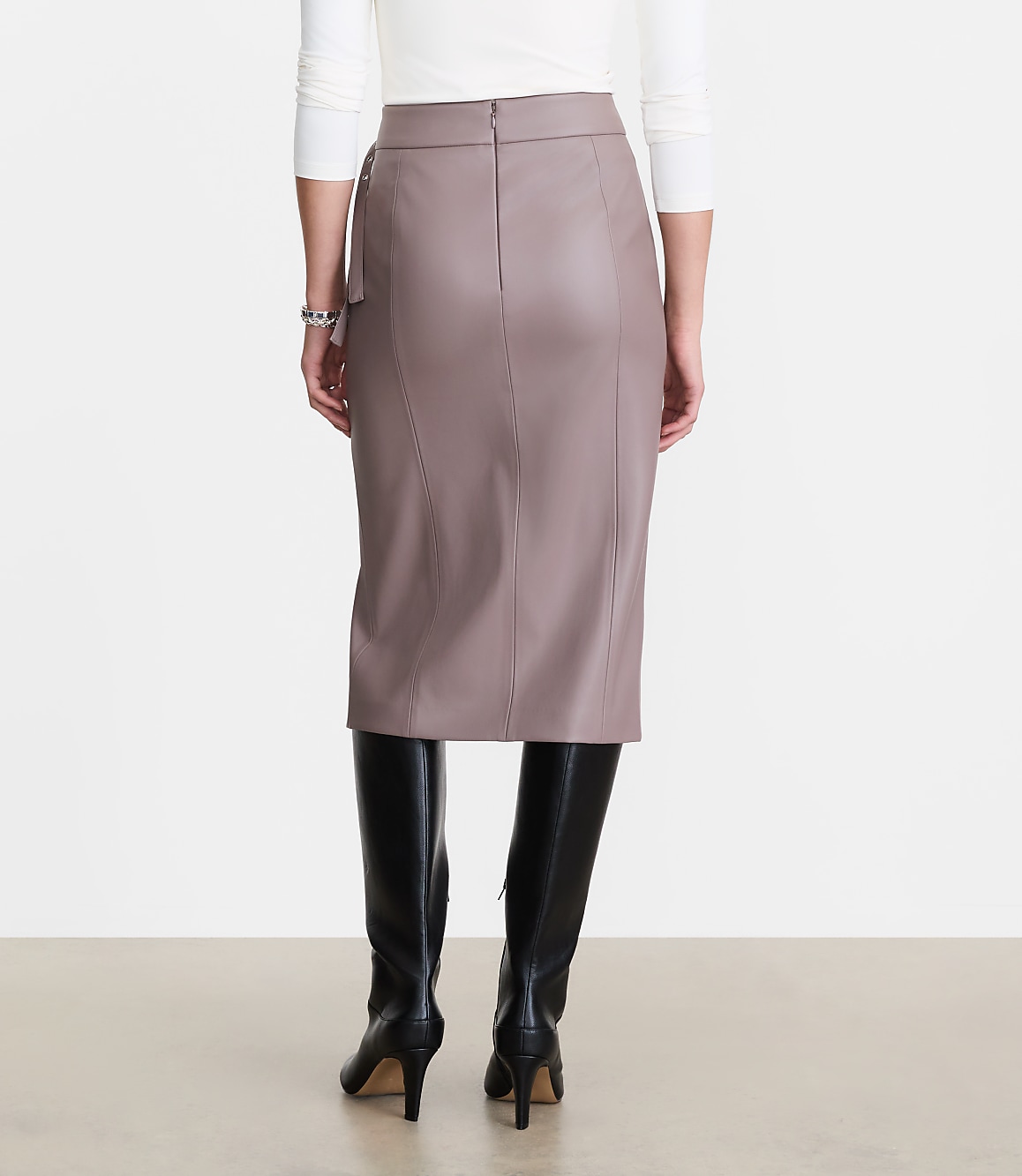 LOFT Versa Faux Leather Buckle Trim Midi Skirt