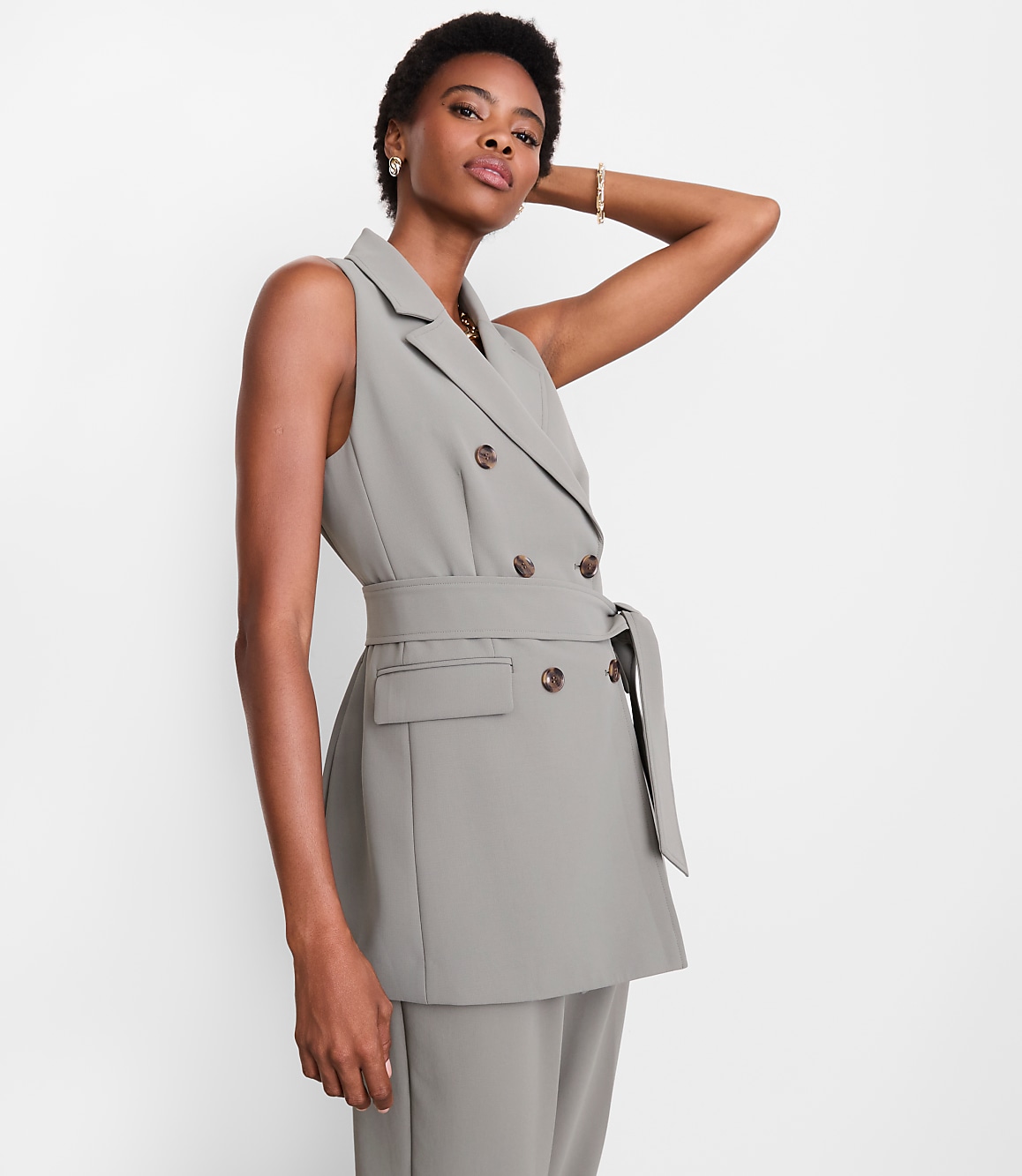 LOFT Versa Crepe Drape Double Breasted Pocket Vest