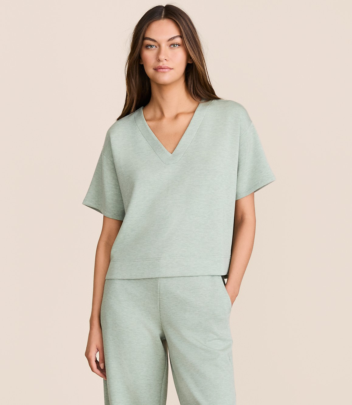 Lou & Grey Heathered Scubasoft Dolman V-Neck Tee