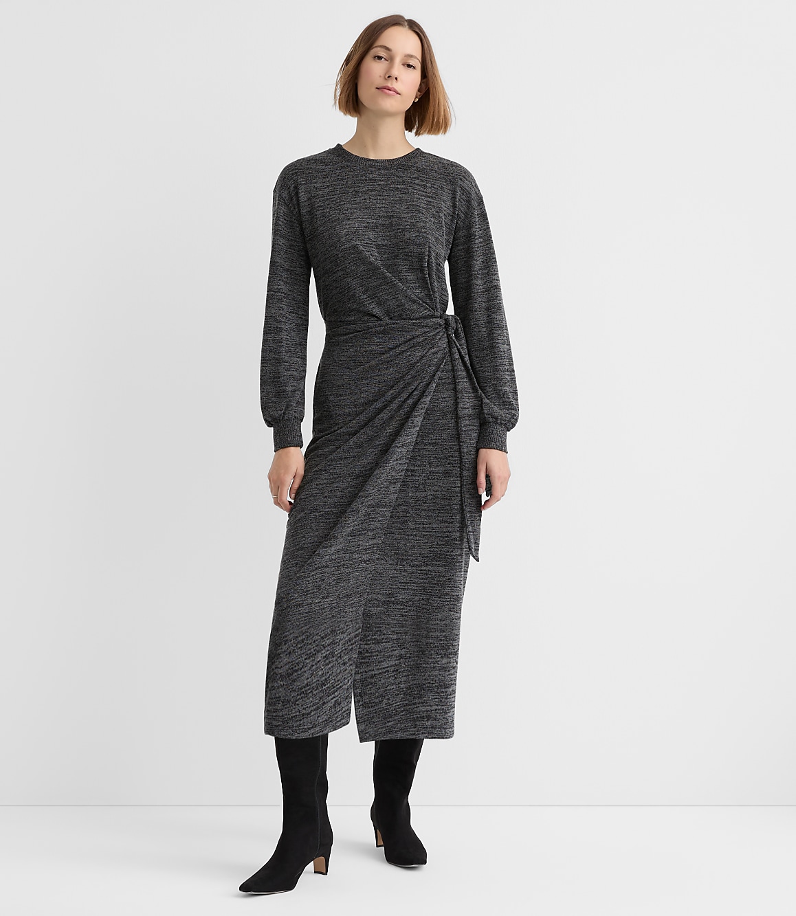 Petite Jersey Side Pleated Midi Wrap Dress
