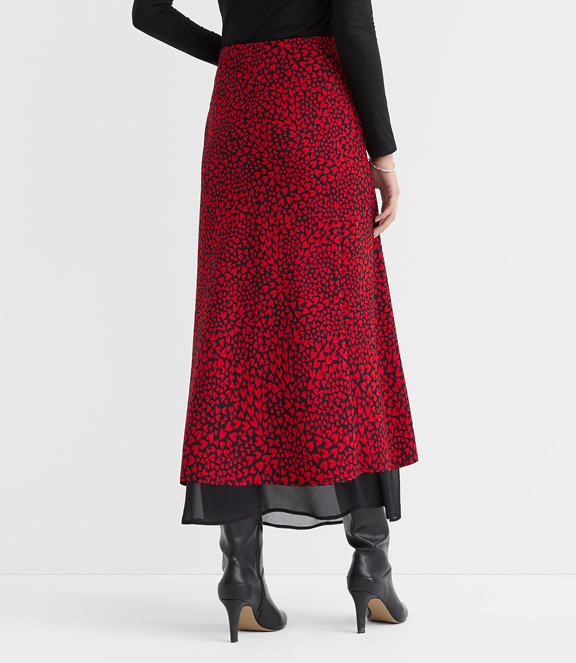 Petite Heart Layered Column Midi Skirt