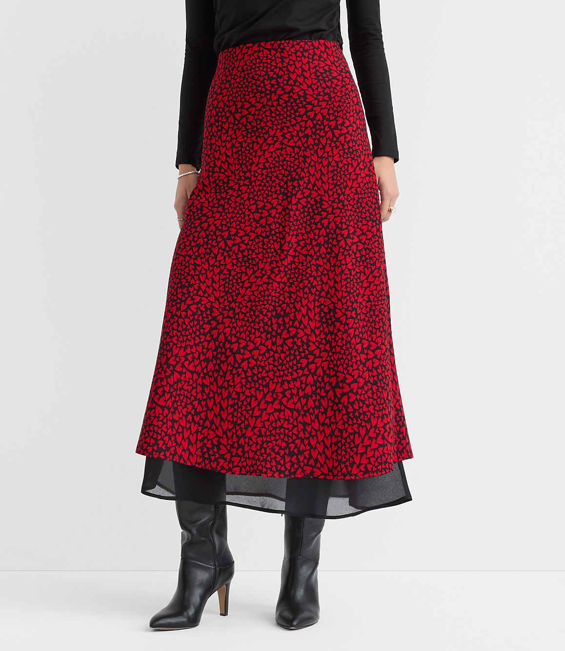 Petite Heart Layered Column Midi Skirt