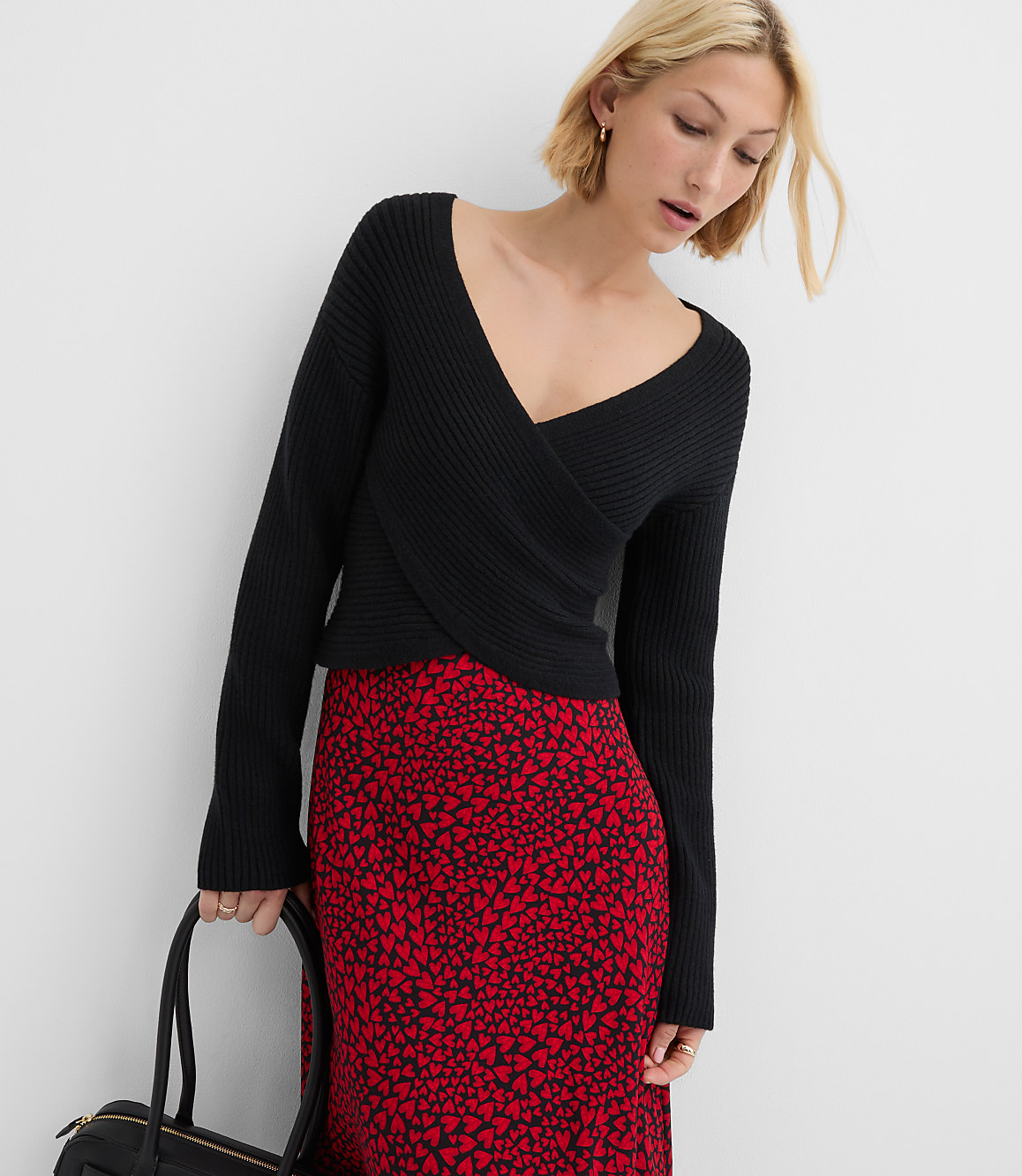 Petite Ribbed Crossover Sweater